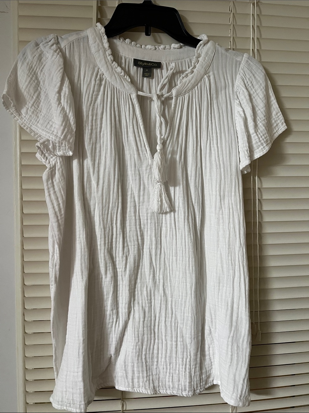 Style & Co. White Gauze Tie-Front Short Sleeve Tunic Top